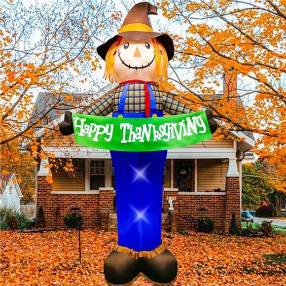 10ft Gaint Inflatable Thanksgiving Scarecrow with Built-in LED - Picture 1 of 7